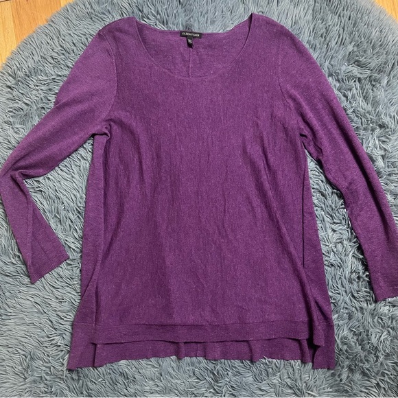 Eileen Fisher Sweaters - EILEEN FISHER African Violet Purple Fine Knit Wool Alpaca A Line Sweater